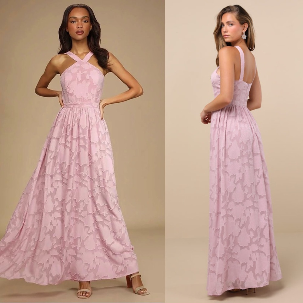 NWT LULUS Floral Chiffon Halter Neck Sleeveless Soft Girl Fairycore Maxi Gown XL